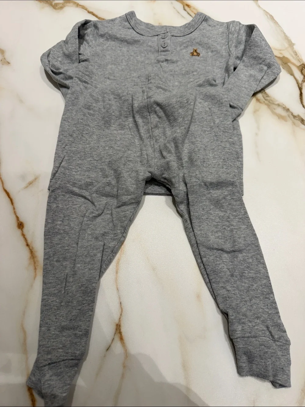 Gap Heather Gray Baby Two-Piece Knit Pajama Set with Bear 18-24mths